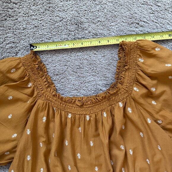 Old Navy Women Blouse 2X Ancient Gold Puff-Sleeve Smocked Embroidered Babydoll - Picture 7 of 9